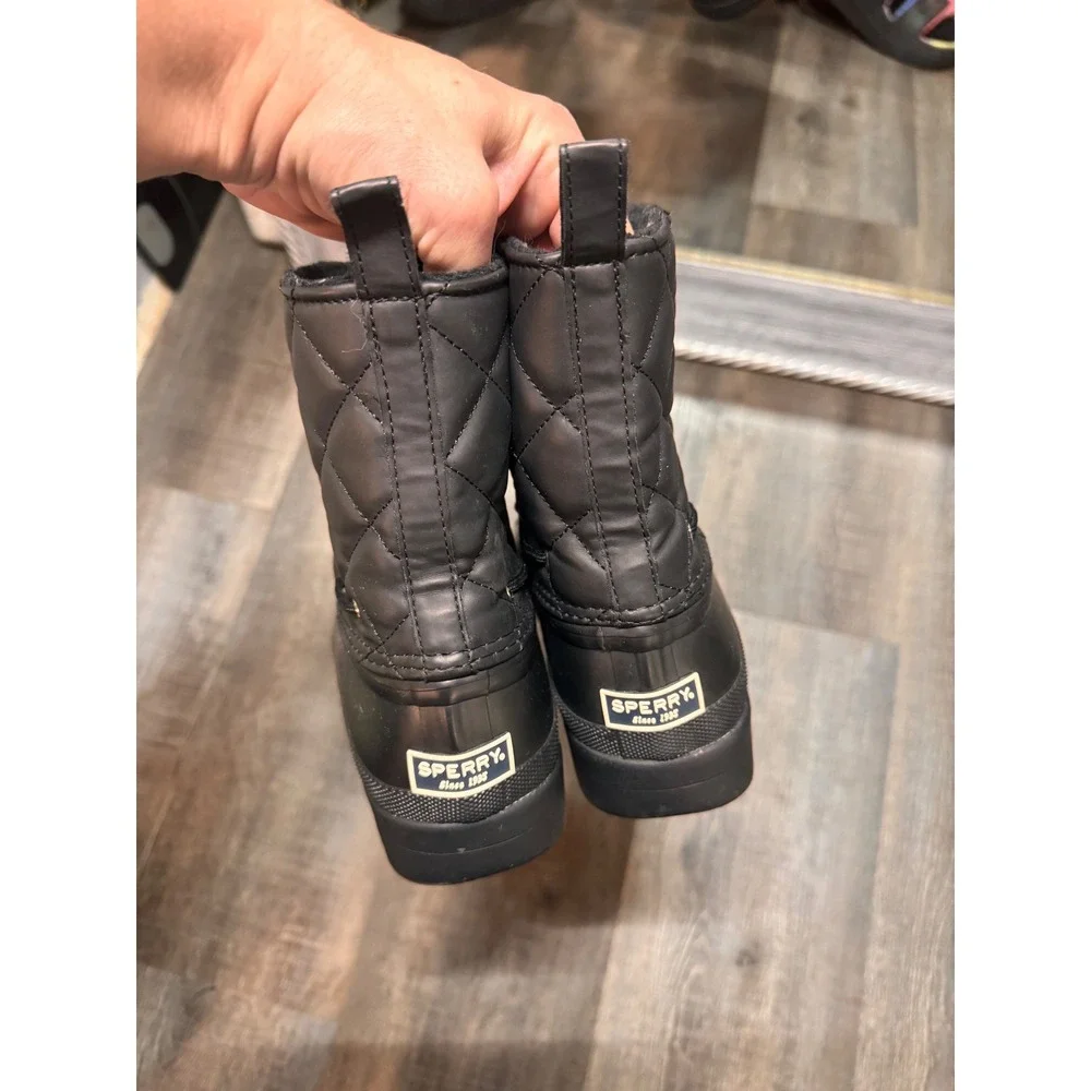 Sperry Saltwater Quilted Duck Boots Black Rain Winter Womens 8‎ STS83693